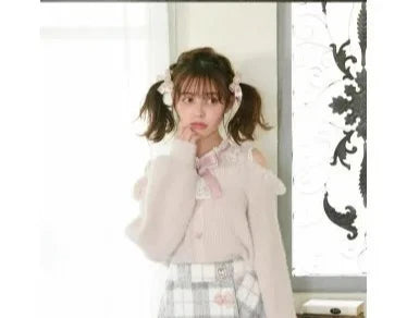 Pastel Goth Heartbreak Bloom Fuzzy Off-Shoulder Sweater