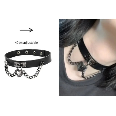 Goth Dark Heart Choker Necklace Set