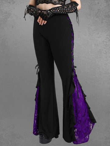Victorian Goth Bloodrose Lace-Up Flare Trousers