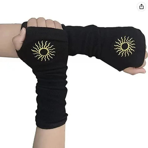 Goth Cross Knit Fingerless Arm Warmer Gloves
