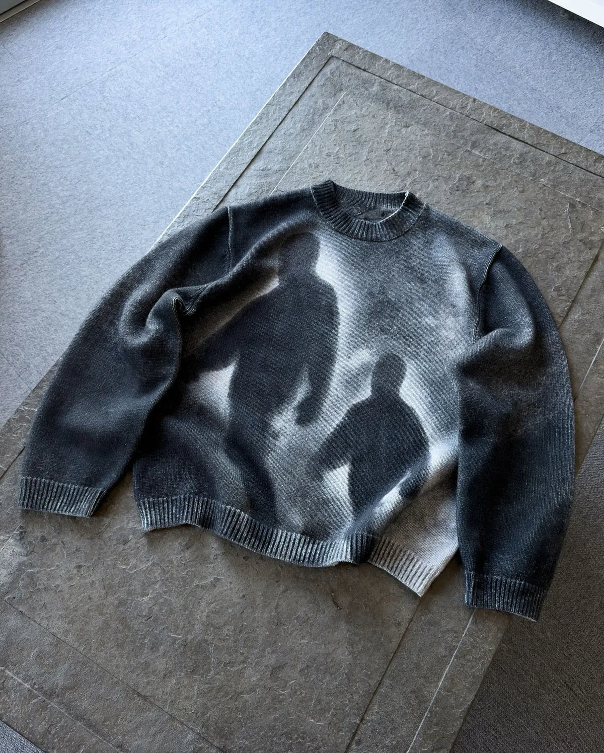 Goth Shadow Figure Bleach-Washed Knit Top