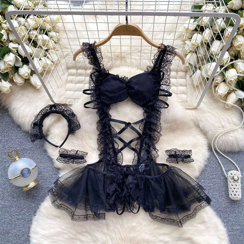 Goth Bound in Contrast Rope Bodysuit