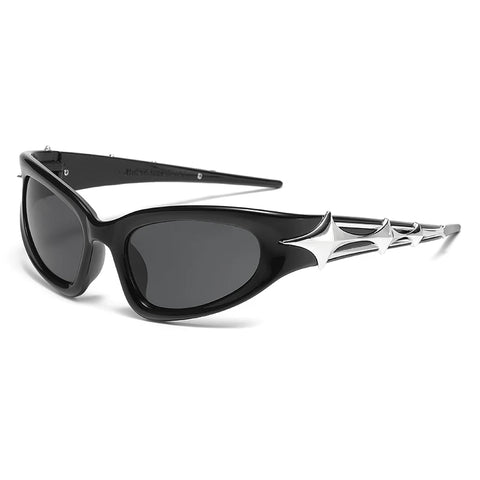 Cyber Goth Electric Blue Spike Wrap Sunglasses