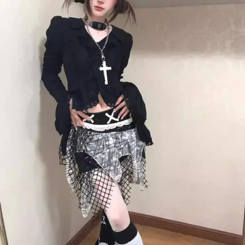 Victorian Goth Cascading Ruffle Lace Shirt