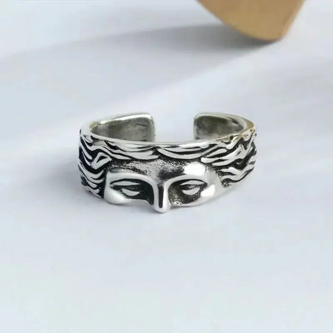 Goth Ancient Face Half-Portrait Sculptural Ring