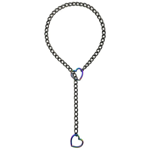 Goth Double Heart Lariat Chain Necklace