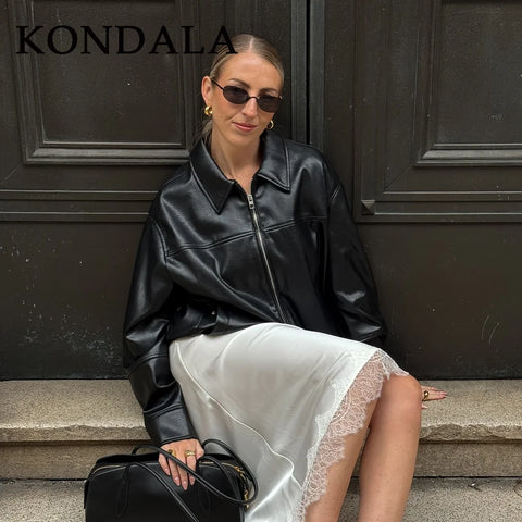 Nu Goth Midnight Espresso Oversized Faux Leather Jacket