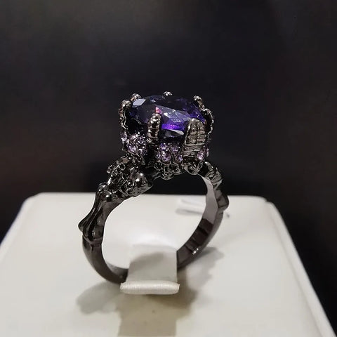 Goth Crimson Skull Crown Zirconia Ring
