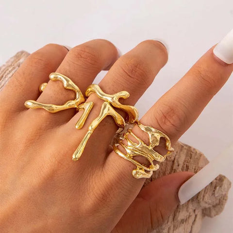 Nu Goth Liquid Mercury Wave Ring Set