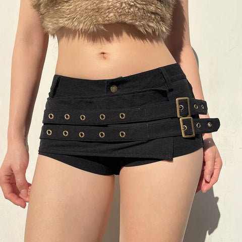 Mall Goth Brass Eyelet Low-Rise Micro Pants