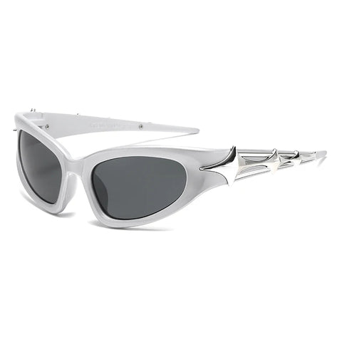 Cyber Goth Electric Blue Spike Wrap Sunglasses