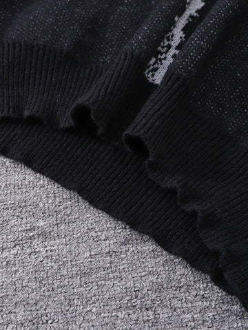 Nu Goth Howling Cat Jacquard Knit Sweater