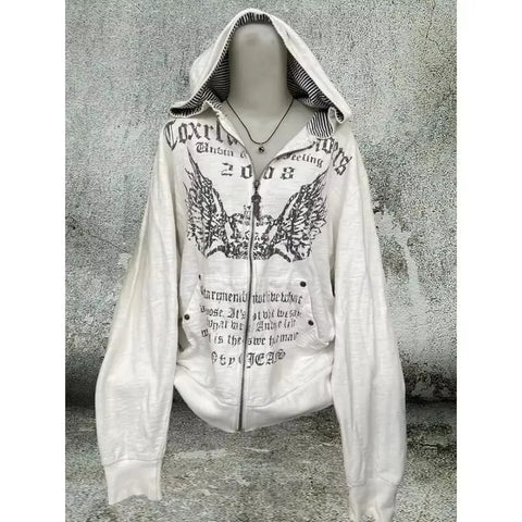 Mall Goth Dual Blade Cross Fur Trim Zip Top