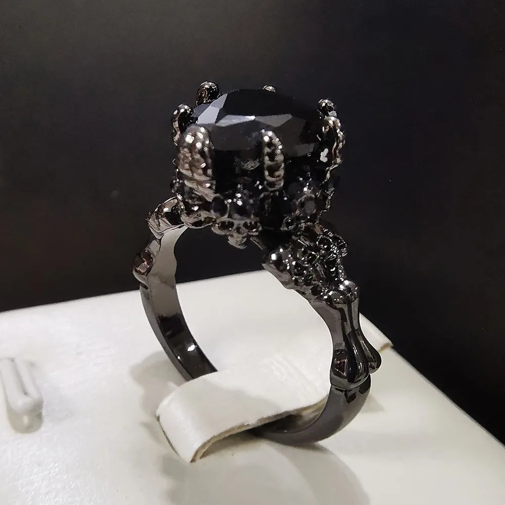 Goth Crimson Skull Crown Zirconia Ring