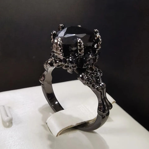 Goth Crimson Skull Crown Zirconia Ring
