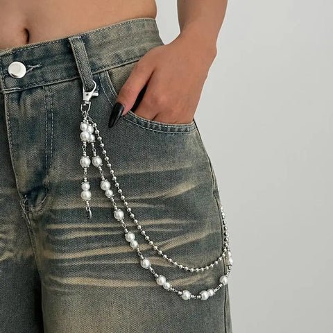 Mall Goth Triple Cross Chain Pants — Layered Silver Altar