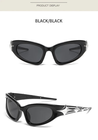 Cyber Goth Electric Blue Spike Wrap Sunglasses