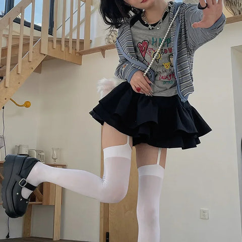 Goth Suspender Garter Illusion Thigh-High Sock