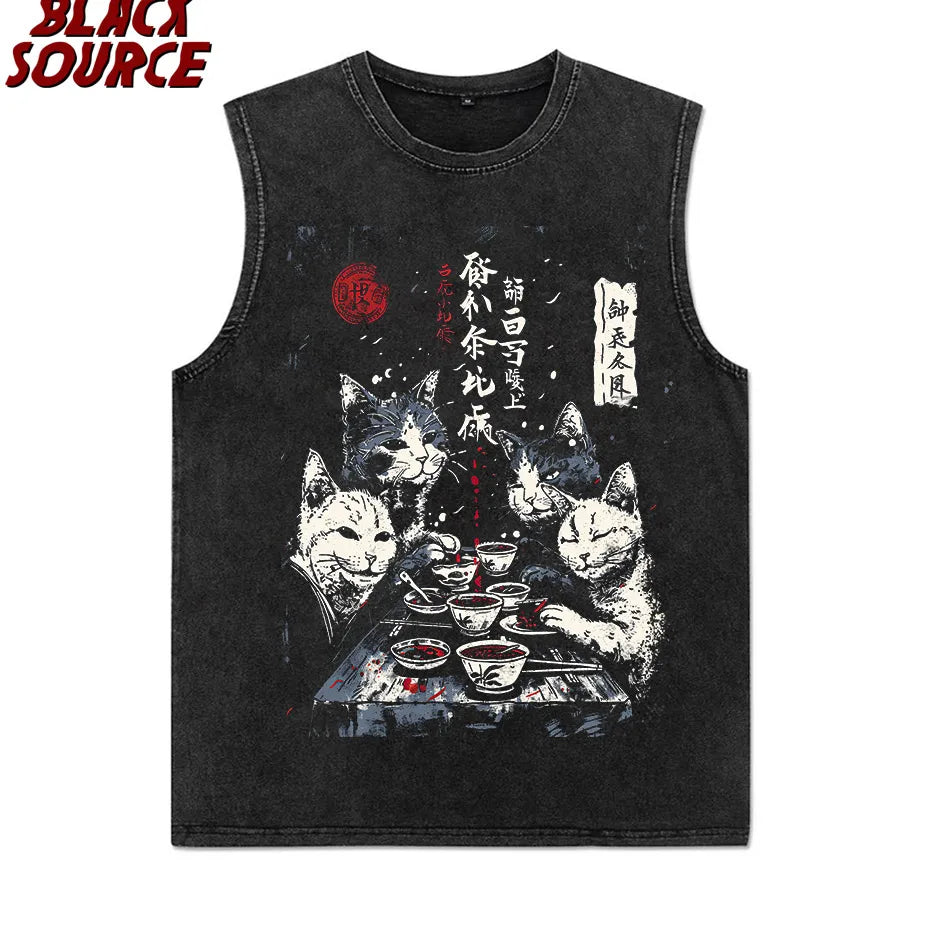 Alt T-shirt with black cat cartoon graphic