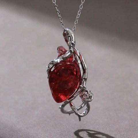 Goth Thorn-Wrapped Anatomical Heart Necklace