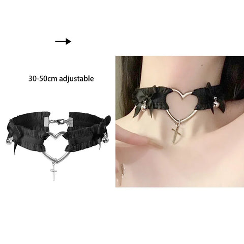 Goth Dark Heart Choker Necklace Set