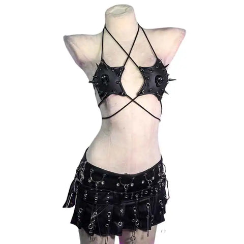 Cyber Goth Spiked Armour Halter Top