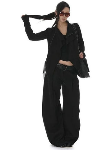 Nu Goth Asymmetric Zip Cropped Moto Coat in Noir