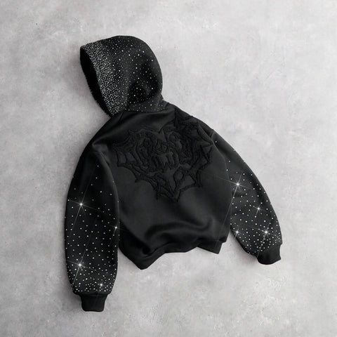 Goth Starfall Crystal Rhinestone Hoodie Sweater