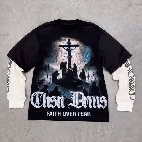 Goth Crimson Thorn Screaming Face Oversized Long Sleeve Shirt