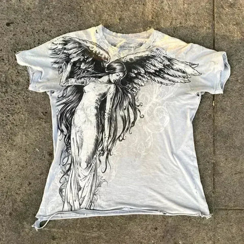 Y2K Goth T-shirt with white splice print