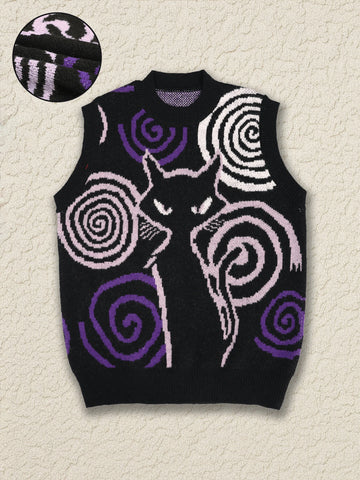 Goth Hypnotic Black Cat Knit Vest