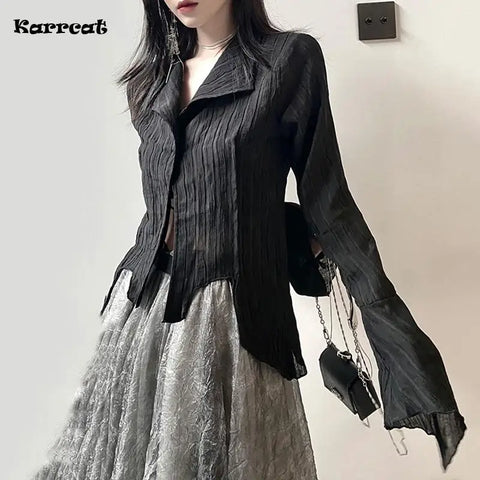 Nu Goth Crinkle Shadow Blouse