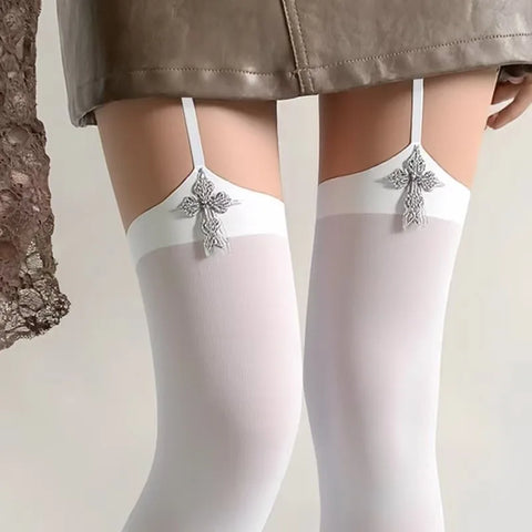 Nu Goth Cross Garter Mesh Overlay Outfit