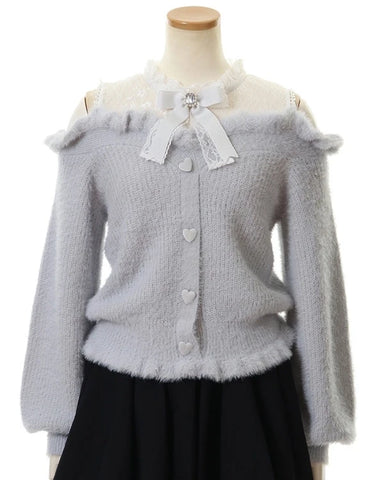 Pastel Goth Heartbreak Bloom Fuzzy Off-Shoulder Sweater