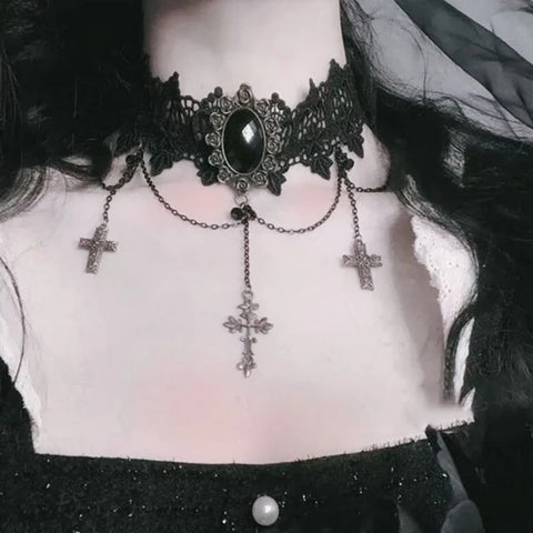 Victorian Goth Mourning Cascade Choker Necklace