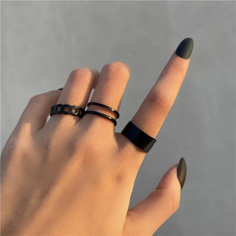 Goth Silver Chain Hand Harness Ring Set