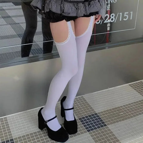 Goth Suspender Garter Illusion Thigh-High Sock