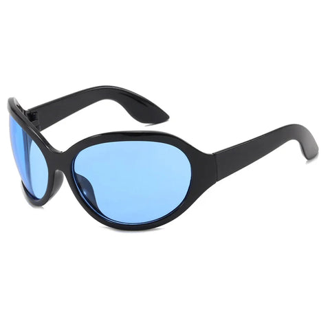 Cyber Goth Wraparound Oval Shield Sunglasses