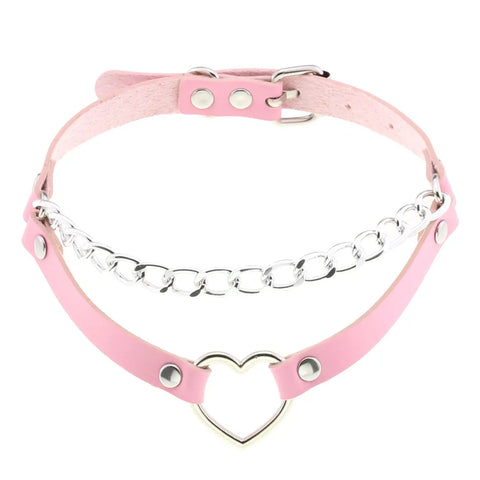 Pastel Goth Pink Leather O-Ring Choker Necklace Collection
