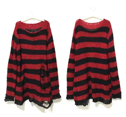 Goth Bloodline Stripe Hollow Knit Sweater