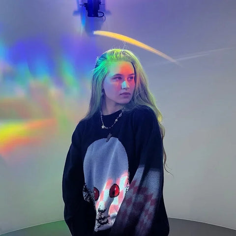 Nu Goth Red-Eyed White Cat Knit Sweater