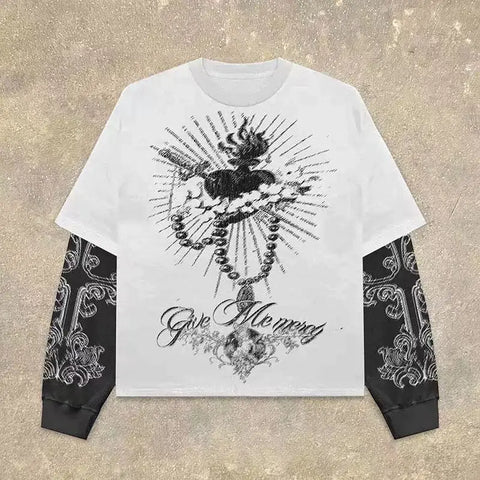Goth Crimson Thorn Screaming Face Oversized Long Sleeve Shirt