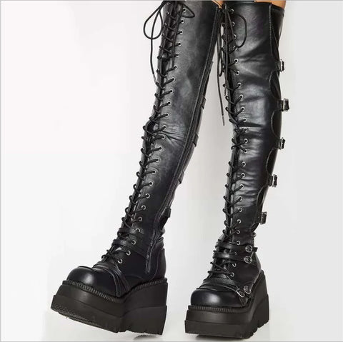 Cyber Goth Overlord Over-The-Knee Platform Boot