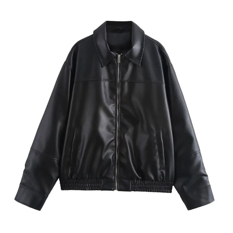 Nu Goth Midnight Espresso Oversized Faux Leather Jacket
