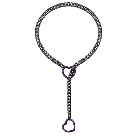 Goth Double Heart Lariat Chain Necklace
