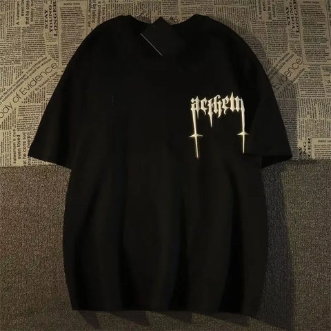 Goth Cursed Script Winged Oversized T-Shirt