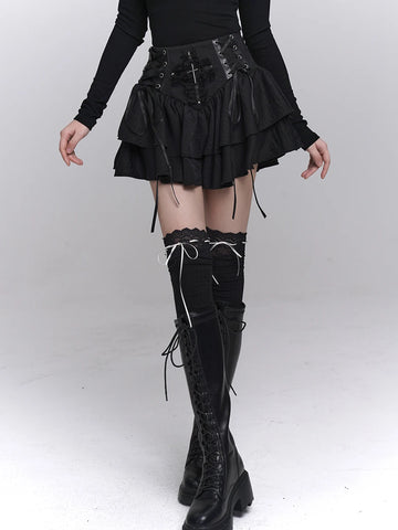 Goth Sacred Ruin Layered Mini Skirt