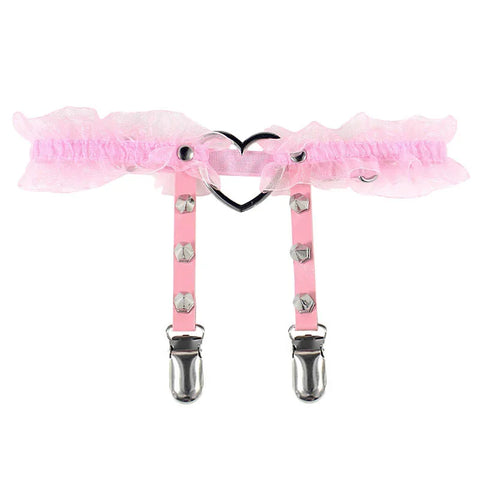 Goth Heart Ring Leather Thigh Garter Harness
