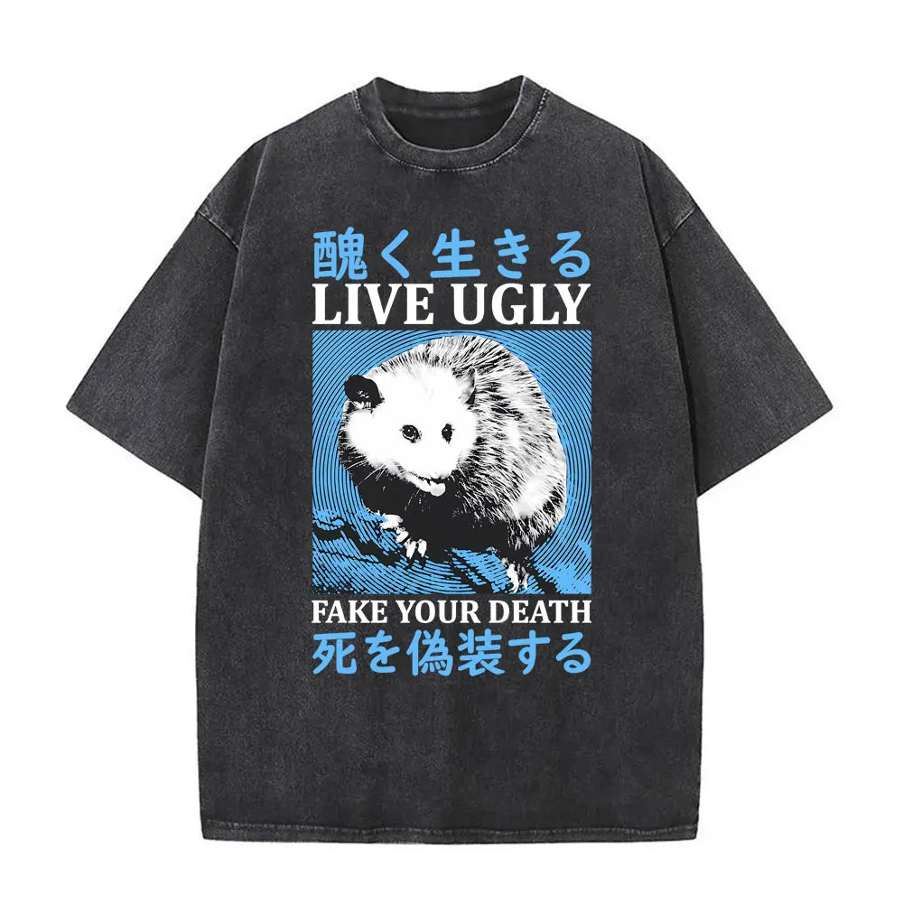 Alt T-shirt with black funny pigeon graphic