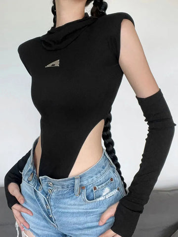Nu Goth Shadow Veil Hooded Bodysuit